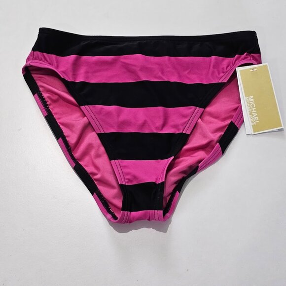 Michael Kors Striped High-Waisted Bikini Bottoms - Picture 4 of 9